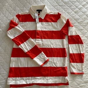 NEW/Unused J Crew rugby long sleeved shirt. Orange-red/white striped, size small